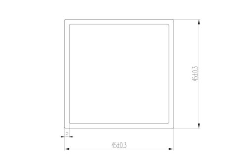 Alumínium zártszelvény 45x45 mm inox