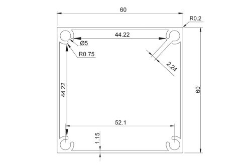 Alumínium zártszelvény 60x60 mm ezüst