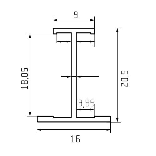 H profil mini EZÜST 9/16 mm