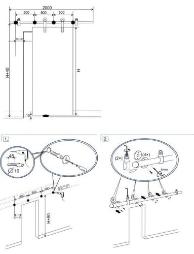 S90 G1 Inox Tolóajtó szett üveghez 3m