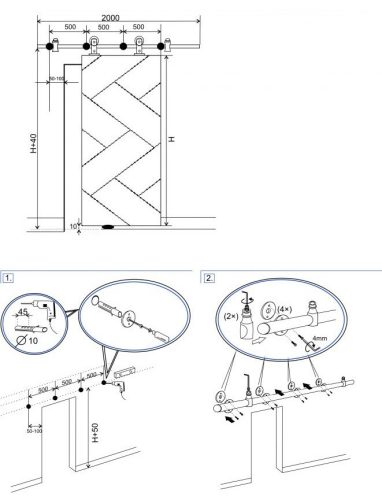 S90 Inox Tolóajtó szett faajtóhoz 2m