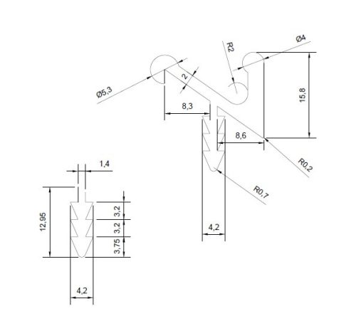 UK1_ALU-3m Bemarható fogantyú profil 55°-ba vágott ajtó élére 3m