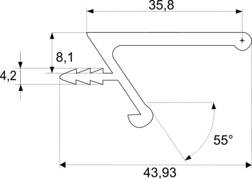 UK2_ALU-3m Bemarható fogantyú profil 55°-ba vágott ajtó élére 3m