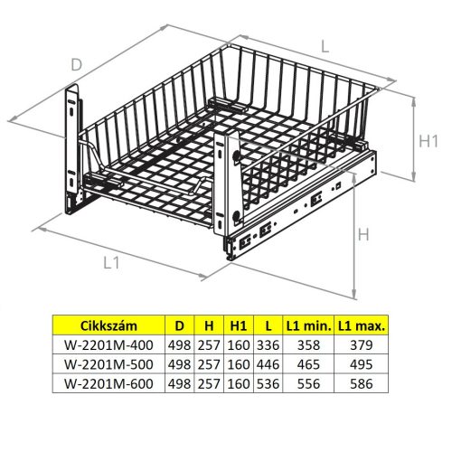 Nomet rácsfiók előlaprögzítővel - több méretben