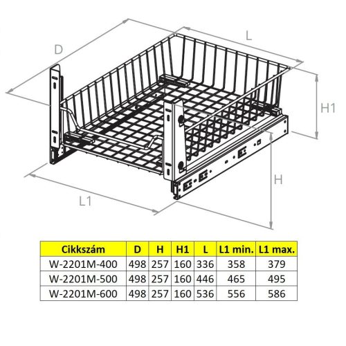 Nomet rácsfiók előlaprögzítővel - több méretben