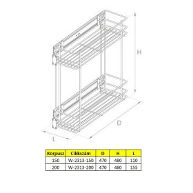 Nomet oldalra szerelhető 2 polcos kosár - több méretben