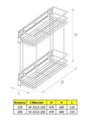 Nomet oldalra szerelhető 2 polcos kosár - több méretben