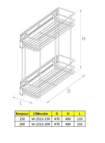 Nomet oldalra szerelhető 2 polcos kosár - több méretben