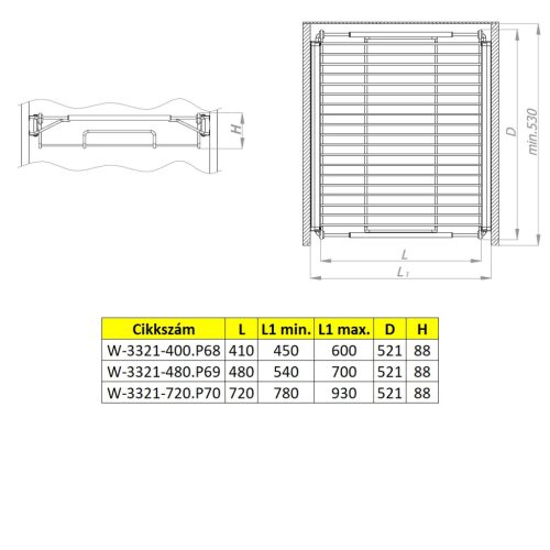 Nomet 88 mm magas kihúzható ruhás kosár - több méretben