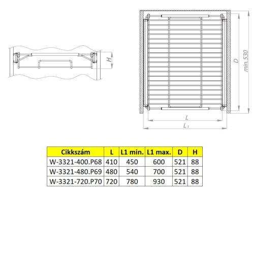 Nomet 88 mm magas kihúzható ruhás kosár - több méretben