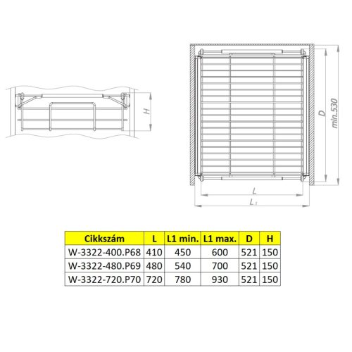Nomet 150 mm magas kihúzható ruhás kosár - több méretben