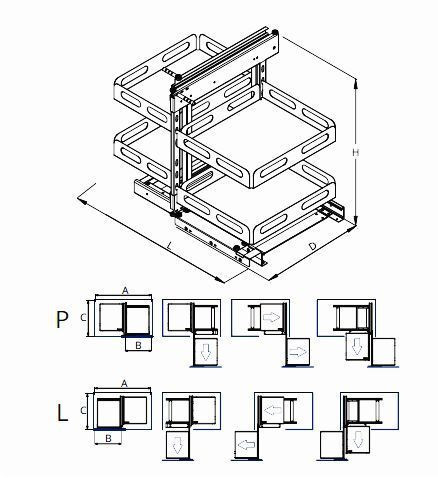 Nomet kihúzható antracit lemeztálcás magic corner - több méretben