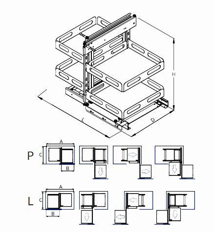 Nomet kihúzható antracit lemeztálcás magic corner - több méretben