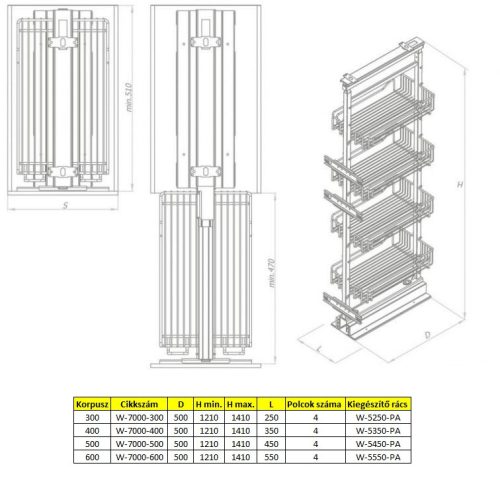 Nomet kamravasalat - 1210-1410 mm magas - több méretben