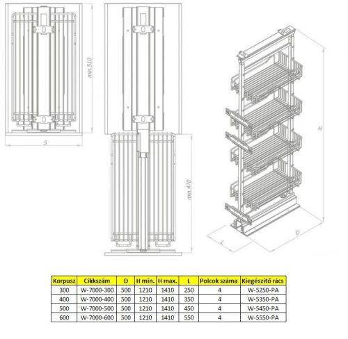 Nomet kamravasalat - 1210-1410 mm magas - több méretben
