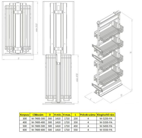 Nomet kamravasalat - 1410-1710 mm magas - több méretben