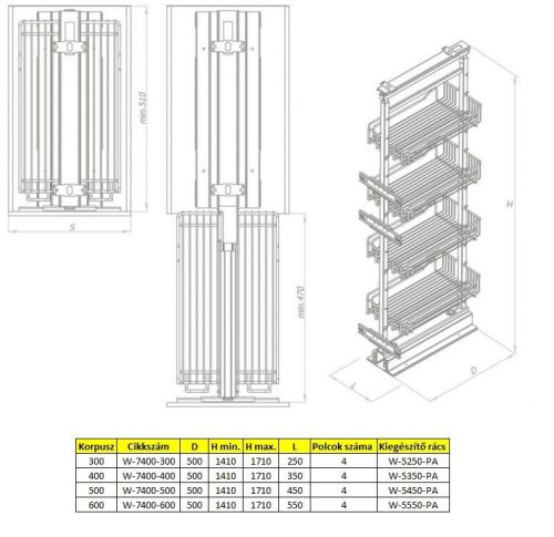 Nomet kamravasalat - 1410-1710 mm magas - több méretben