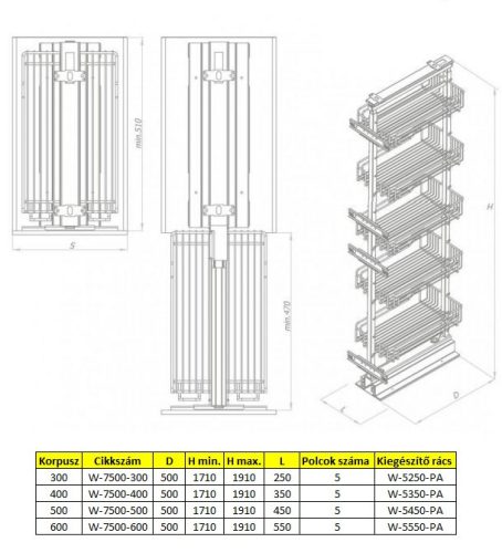 Nomet kamravasalat - 1710-1910 mm magas - több méretben