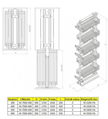 Nomet kamravasalat - 1710-1910 mm magas - több méretben