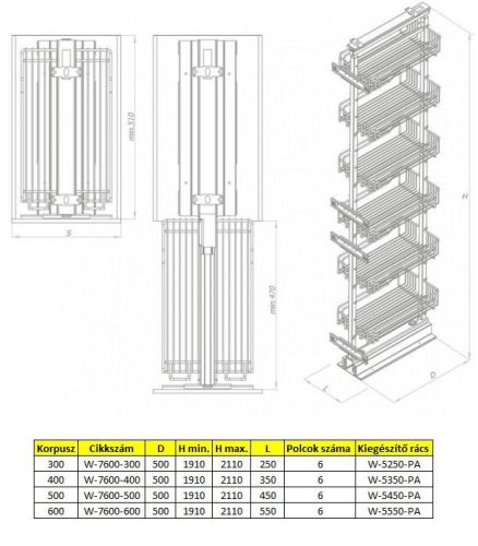 Nomet kamravasalat - 1910-2110 mm magas - több méretben